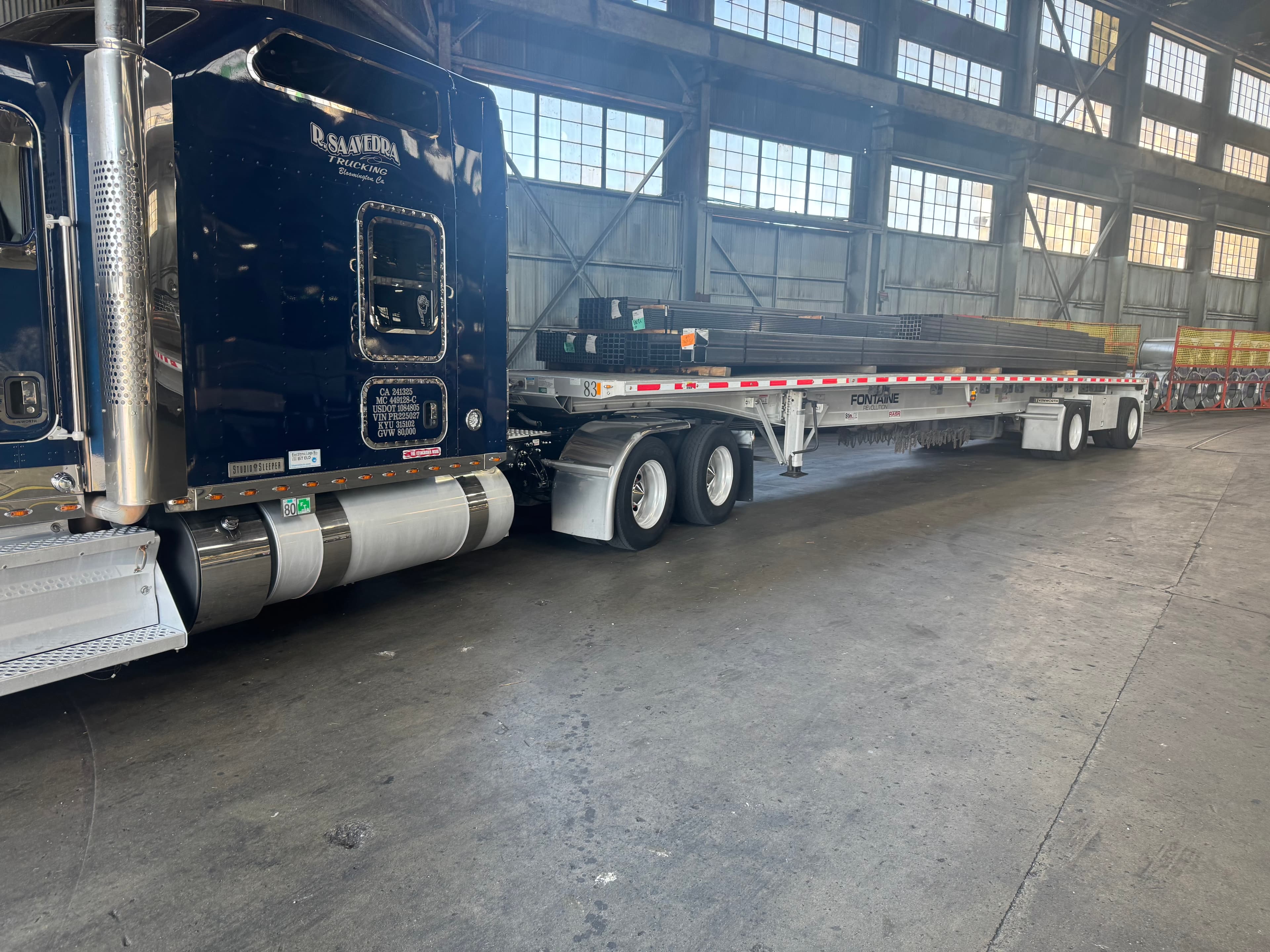 Steel freight loaded in a warehouse ready for transport